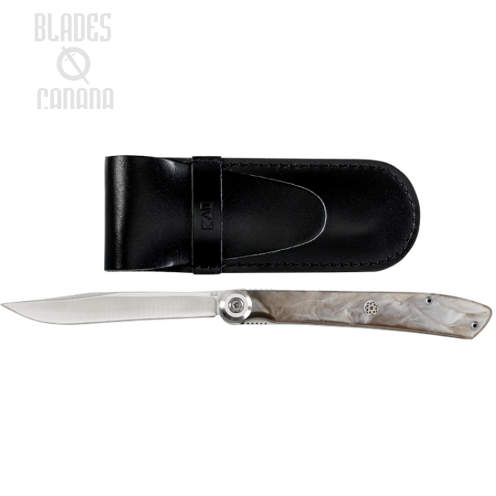 KAI Personal Steak Knife, Stainless, Pearlized Acrylic Champagne, Leather Sheath, 5705X