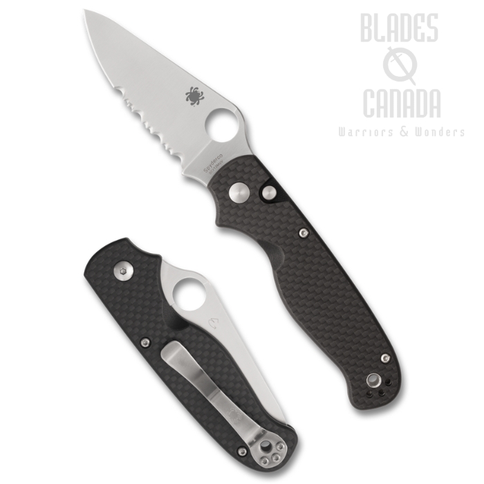 (Coming Soon) Spyderco ButtonUp Button Lock Folding Knife, Stainless Serrated, Carbon Fiber/G10 Black, C275CFPS