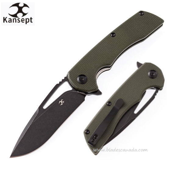 Kansept Kryo Flipper Framelock Knife, D2 Steel, Micarta OD Green, T1001A4