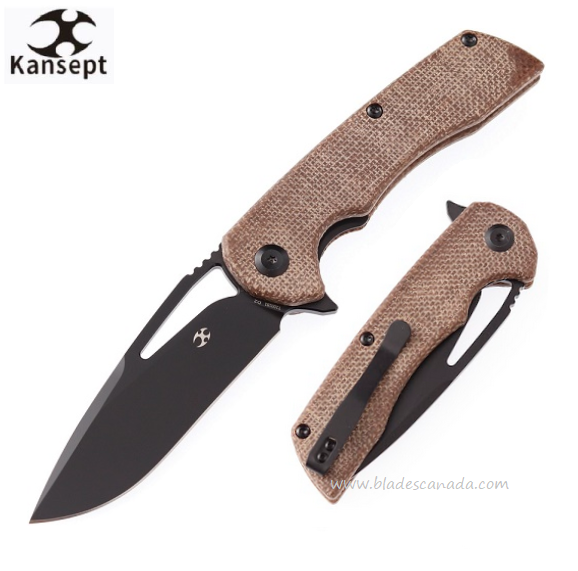 Kansept Kryo Flipper Folding Knife, D2 Steel, Micarta Brown, T1001B1