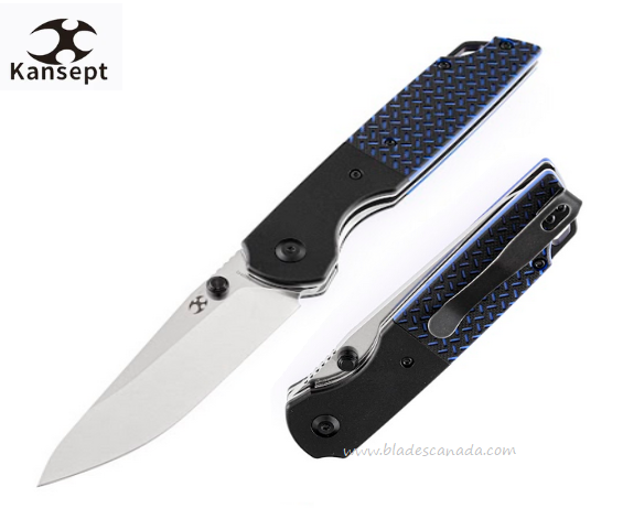 Kansept Warrior Folding Knife, D2 SW Drop Point, G10 Black/Blue, T1005S1