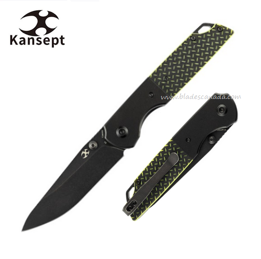 Kansept Warrior Folding Knife, D2 Black SW, Aluminum/G10 Green & Black, T1005S2