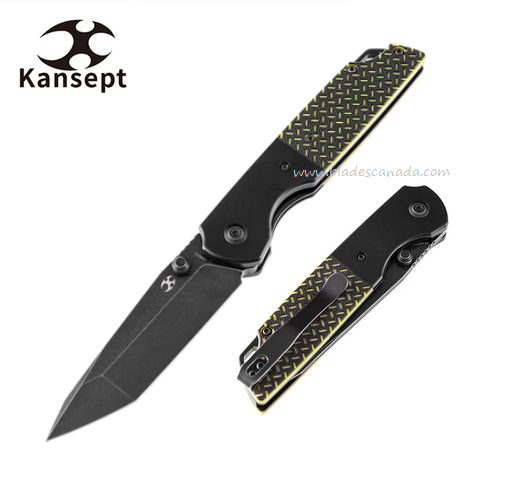 Kansept Warrior Folding Knife, D2 Black SW, G10 Green/Black, T1005T2