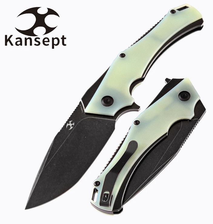 Kansept Hellx Flipper Folding Knife, D2 Steel, G10 Jade, T1008A4