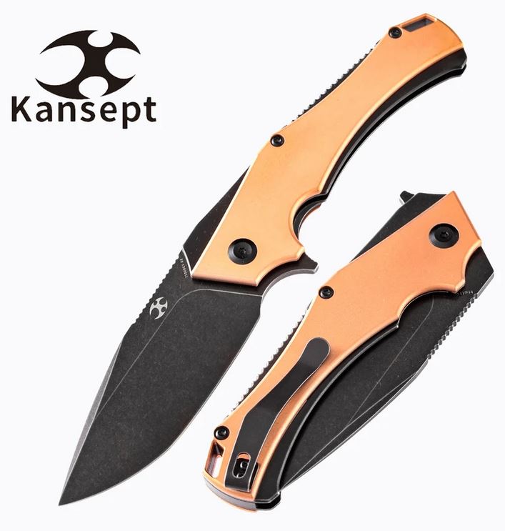 Kansept Hellx Flipper Folding Knife, D2 Steel, Copper Handle, T1008C1 - Click Image to Close