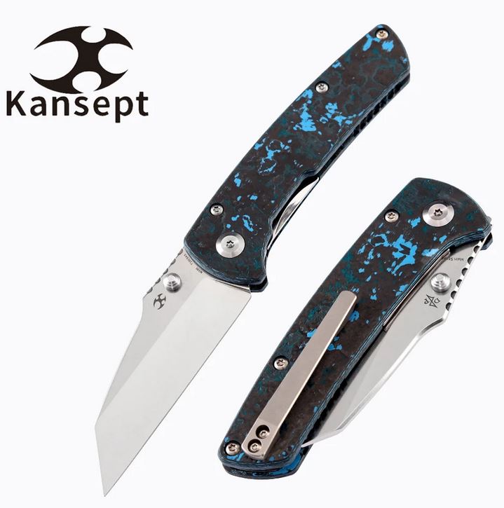 Kansept Main Street Wharncliffe Folding Knife, M390 Steel, Arctic Storm Fat CF, T1015A5