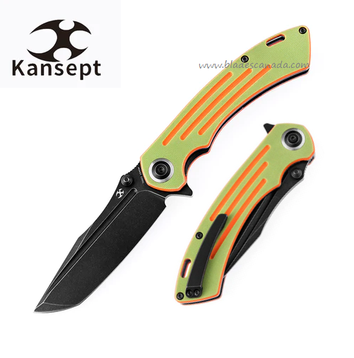 Kansept Pretatout Flipper Folding Knife, 154CM SW, G10 Orange/Green, T1032T2