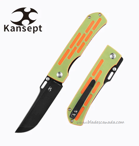 Kansept Reedus Folding Knife, 154CM Black SW, G10 Orange/Green, T1041A3