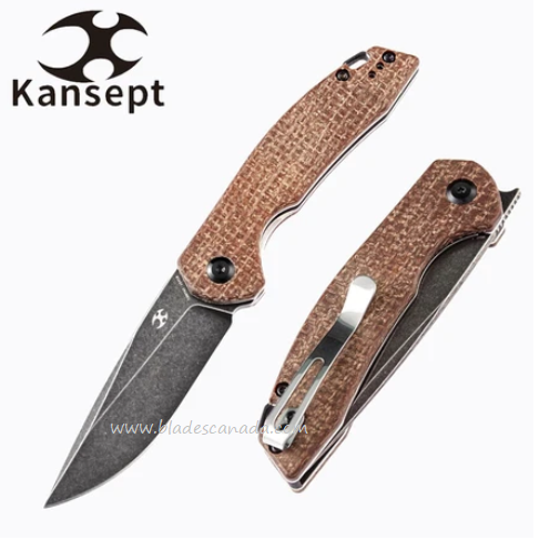 Kansept Mini Accipiter Flipper Folding Knife, 154CM, Micarta Brown, T2007A3