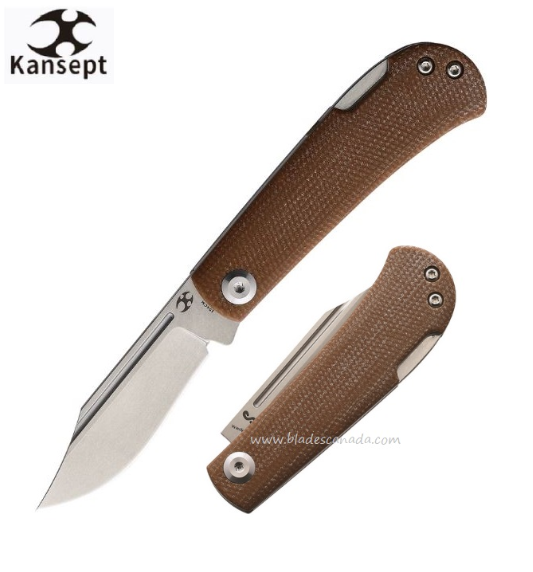 Kansept Wedge Lockback Folding Knife, 154CM, Micarta Brown, T2026B3