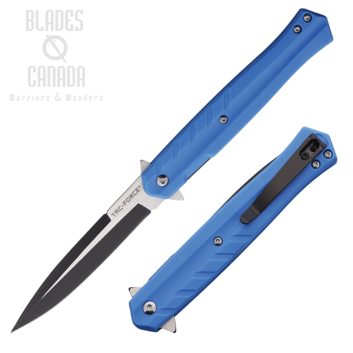 Tac Force Flipper Folding Knife, Assisted Opening, Stainless Two-Tone, Nylon Blue, TF2002BL