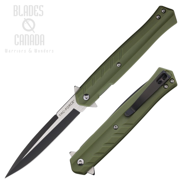 Tac Force Flipper Folding Knife, Assisted Opening, Stainless Two-Tone, Nylon Green, TF2002GN