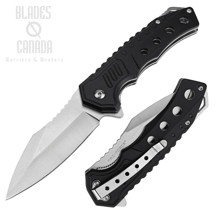 Tac Force Flipper Folding Knife, Assisted Opening, Satin Blade, Aluminum Black, TF2017BK