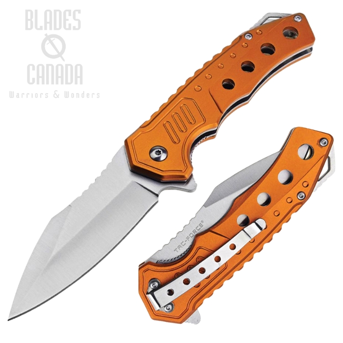 Tac Force Flipper Folding Knife, Assisted Opening, Satin Blade, Aluminum Orange, TF2017OR