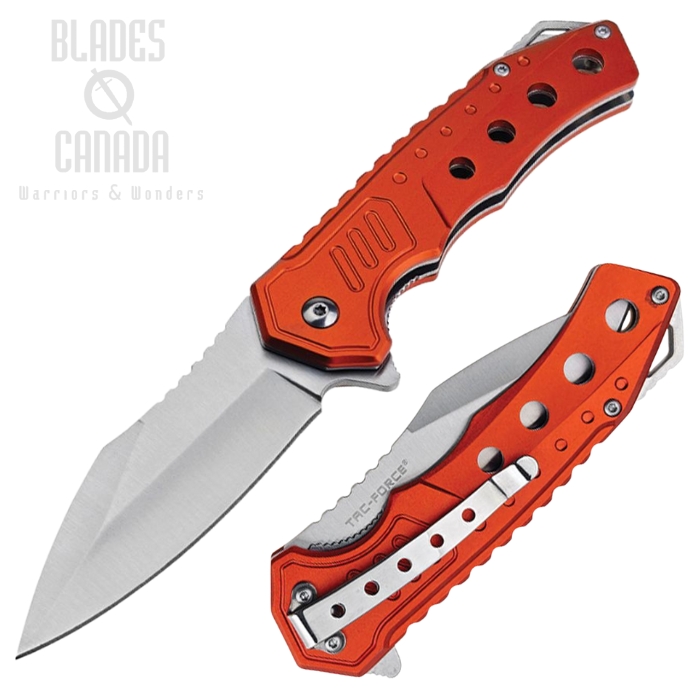 Tac Force Flipper Folding Knife, Assisted Opening, Satin Blade, Aluminum Red, TF2017RD