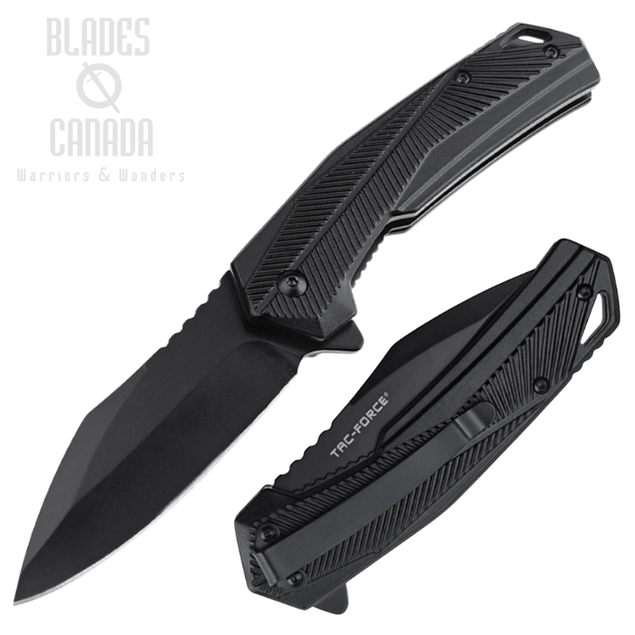 Tac Force Flipper Folding Knife, Assisted Opening, Black Blade, Aluminum Black, TF2018BK