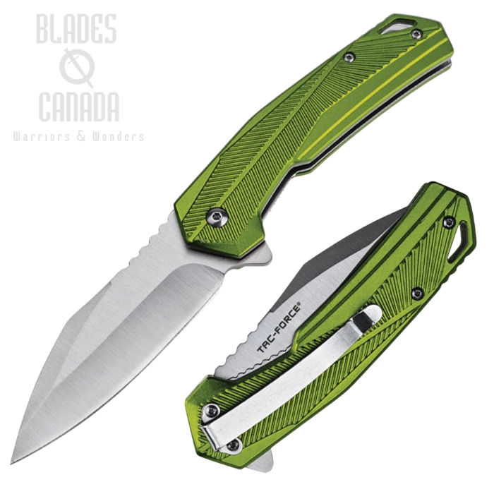 Tac Force Flipper Folding Knife, Assisted Opening, Satin Blade, Aluminum Green, TF2018GN