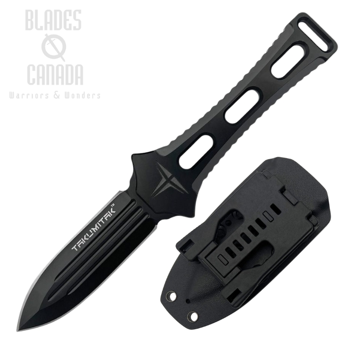 Takumitak Hidden Anger Fixed Blade Knife, D2 Black, G10 Black, Kydex Sheath, TKF205BK