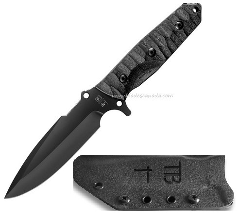 TB Outdoor Survival Fixed Blade Knife, MOX Black, G10 Sculpted Black, TBO035
