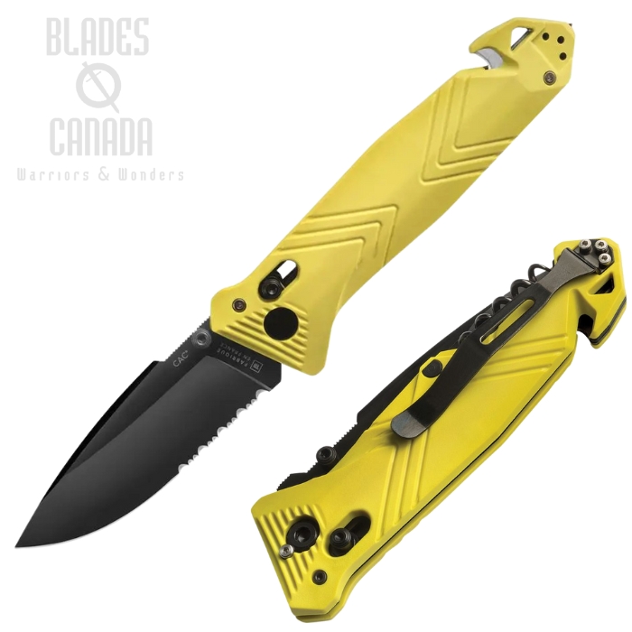 TB Outdoor C.A.C. Utility Axis Lock Folding Knife, Nitrox Black Partially Serrated, PA6 Yellow, TBO048