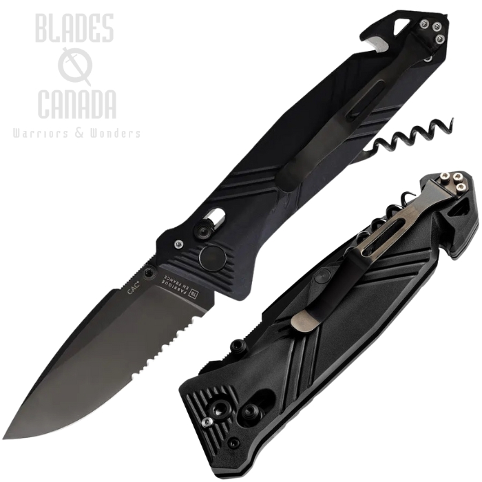 TB Outdoor C.A.C. Utility Axis Lock Folding Knife, Nitrox Black Partially Serrated, PA6 Black, TBO050