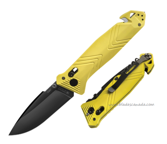 TB Outdoor C.A.C. Folding Knife, Nitrox Black, Yellow Handle, TBO059