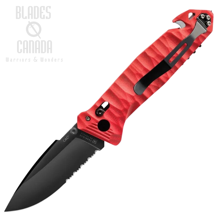 TB Outdoor C.A.C. S200 Utility Axis Lock Folding Knife, Nitrox Black Partially Serrated, PA6 Red, TBO115