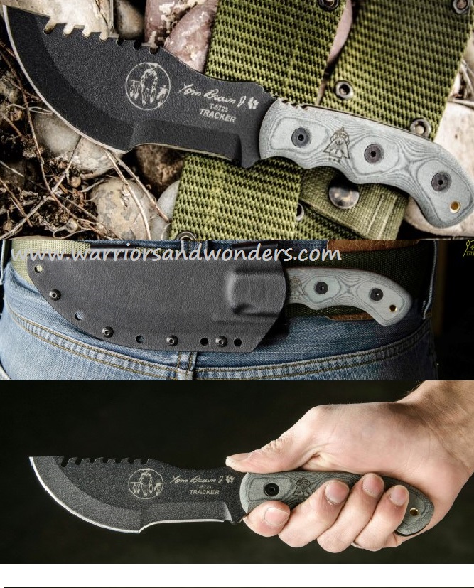 TOPS Tracker #2 Fixed Blade Knife, 1095 Carbon, Micarta, Kydex Sheath, TBT020 - Click Image to Close