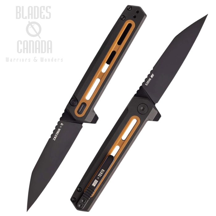 (image for) Tekto F4 Echo Flipper Button Lock Knife, S35VN Black, Aluminum Black/G10 Brown, F4R_T6GBR_S35BK5_A1