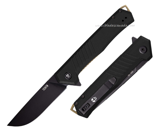 Tekto F1 Alpha Flipper Folding Knife, D2 Black, G10 Black w/Bronze Accents, TKTF1GBKBK3