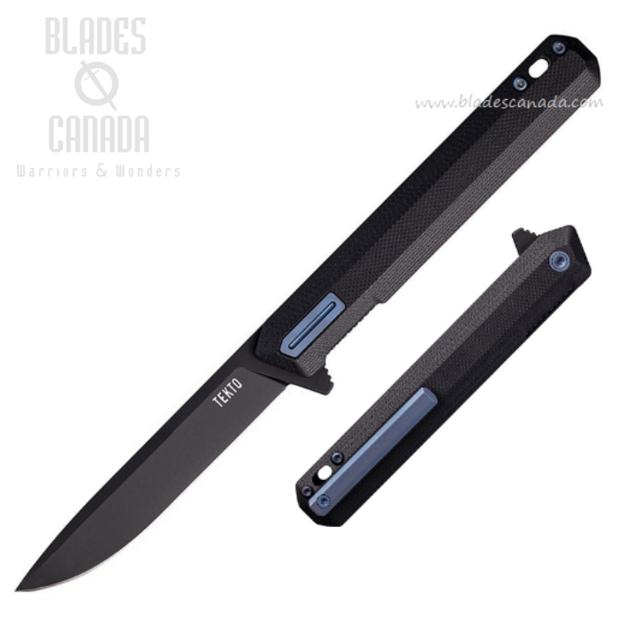 (image for) Tekto F2 Bravo Flipper Folding Knife, D2 Black, G10 Black w/Blue Ti Accents, TKTF2GBKBK2