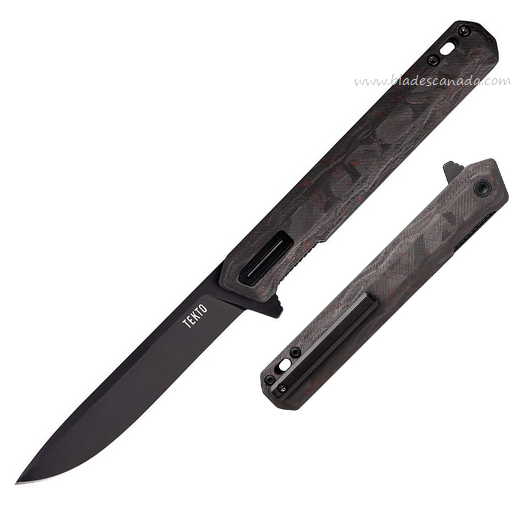 Tekto F2 Bravo Flipper Folding Knife, D2 Black, Carbon Fiber/G10 Red & Black, TKTF2CRDBK1