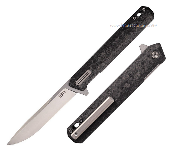 Tekto F2 Bravo Flipper Folding Knife, D2 Satin, Carbon Fiber/G10 Black, TKTF2CBKSL4