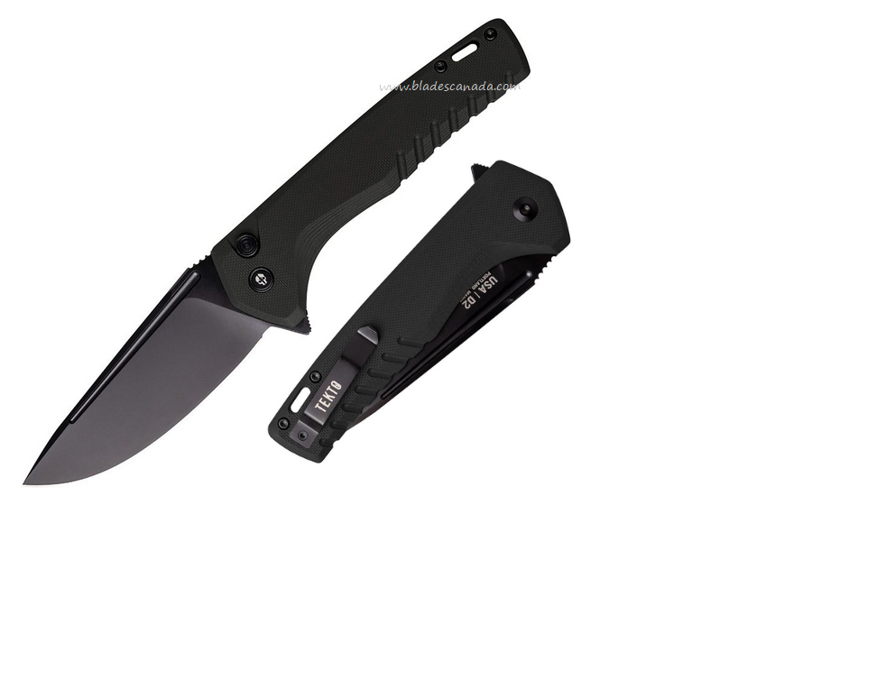 Tekto F3 Charlie Flipper Button Lock Knife, D2 Black, G10 Black, TKTF3GBKBK1