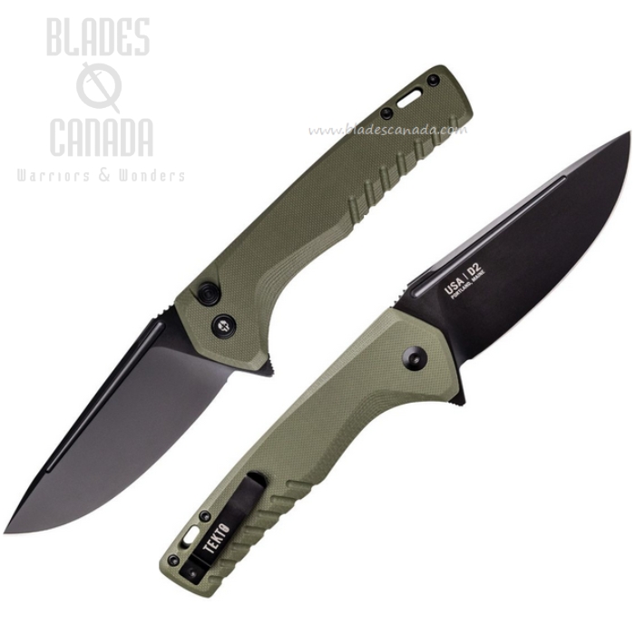 (image for) Tekto F3 Charlie Flipper Button Lock Knife, D2 Black, G10 OD Green, TKTF3GODBK1