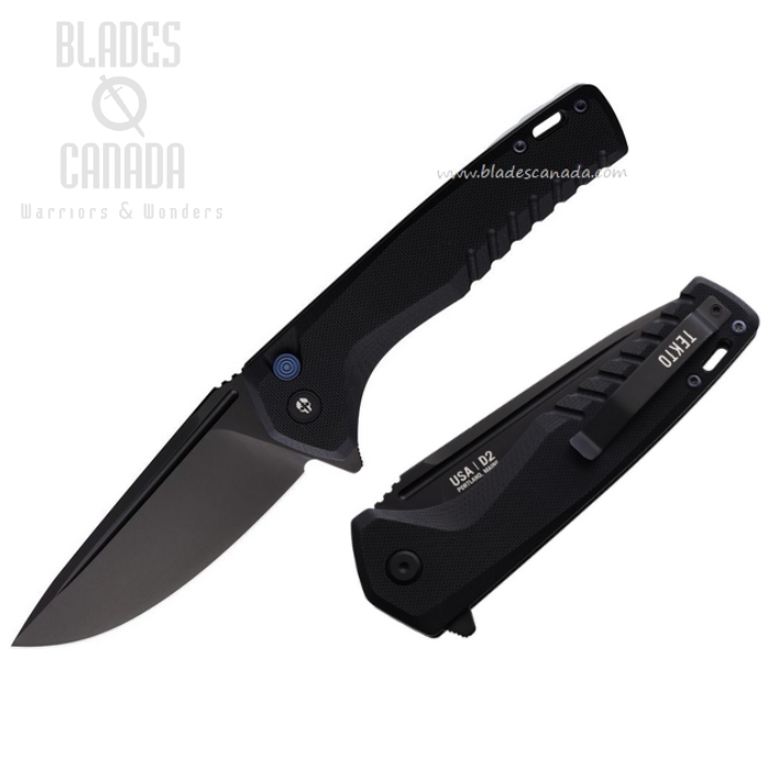 (image for) Tekto F3 Charlie Flipper Button Lock Knife, D2 Black, G10 Black w/Blue Accents, TKTF3GBKBK12