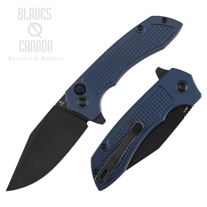 (image for) Tenable Entity Button Lock Folding Knife, 14C28N Blackwash, Aluminum Blue, B1036F5