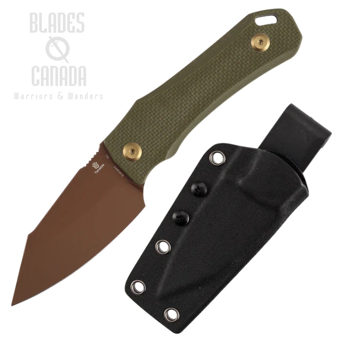 (image for) Tenable Loki Fixed Blade Knife, D2 Rose Gold, G10 Olive Green, Kydex Sheath, G1058A3