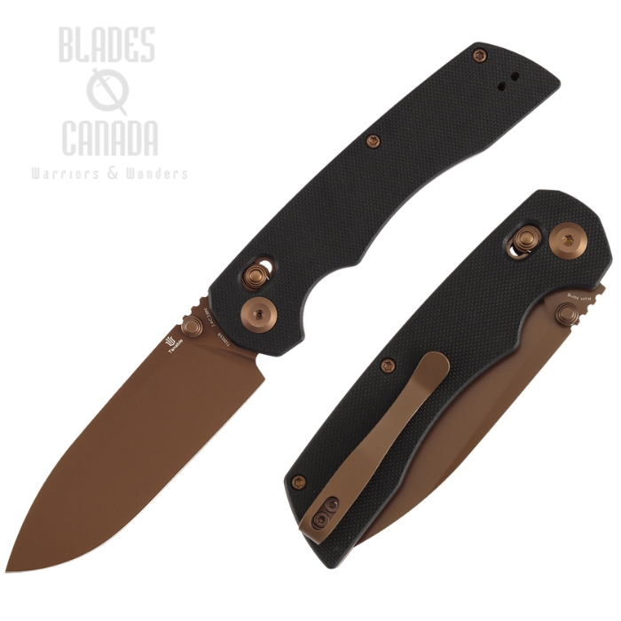 (image for) Tenable Kryo Cross Bar Lock Folding Knife, 14C28N Rose Gold, G10 Black, T1001V8