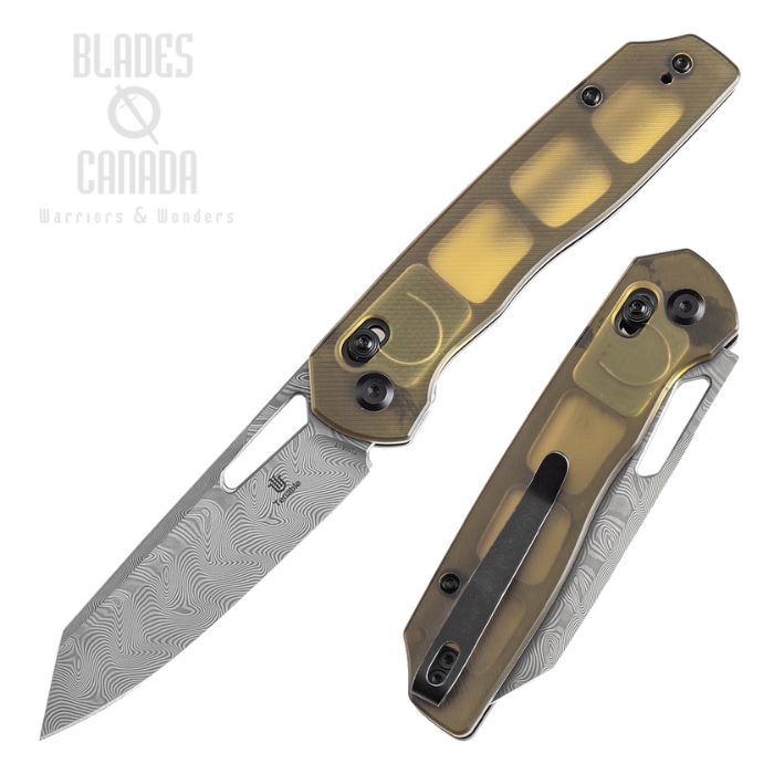 (image for) Tenable Shard Cross Bar Lock Folding Knife, Damascus, PEI Amber, T1006V7
