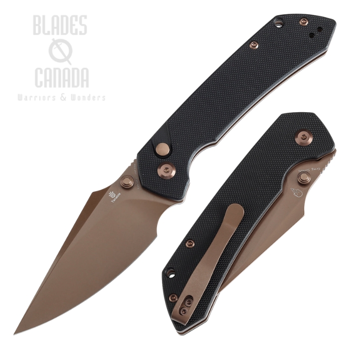 Tenable Fenrir Button Lock Folding Knife, 14C28N Rose Gold, G10 Black, T1034F2 (image for) Tenable Fenrir Button Lock Folding Knife, 14C28N Rose Gold, G10 Black, T1034F2