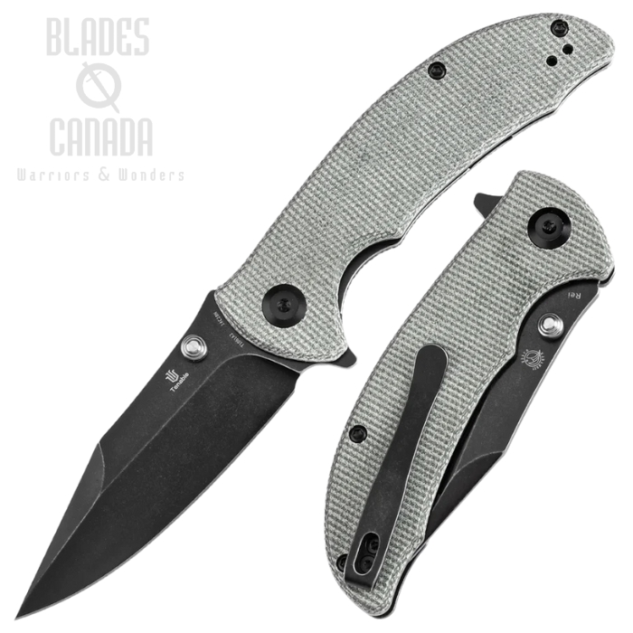 Tenable Rei Flipper Folding Knife, 14C28N Blackwash, Micarta Green, T1061A2