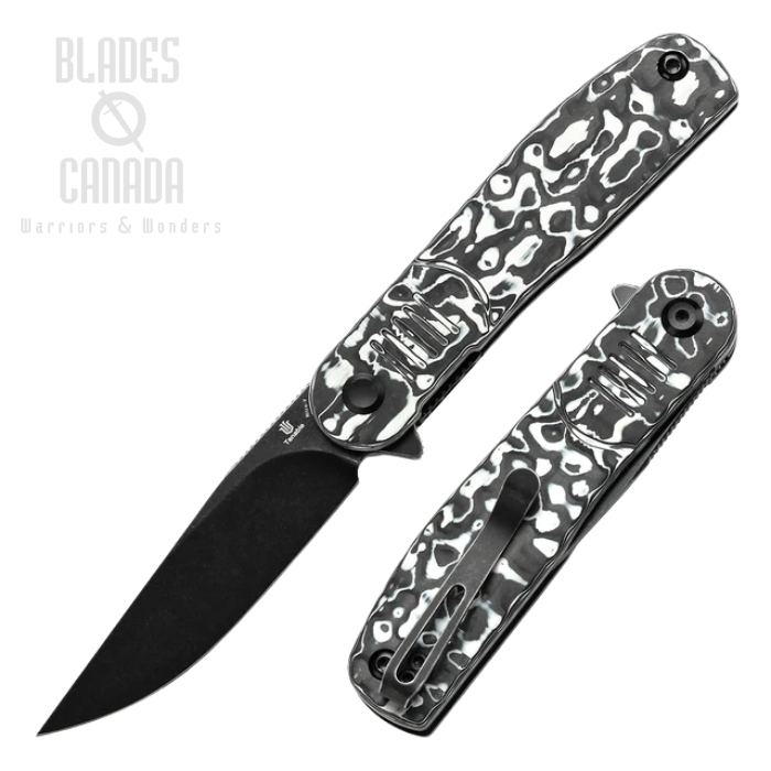 Tenable Einar Flipper Folding Knife, Nitro-V Black, Carbon Fiber Black/White, T2072A4