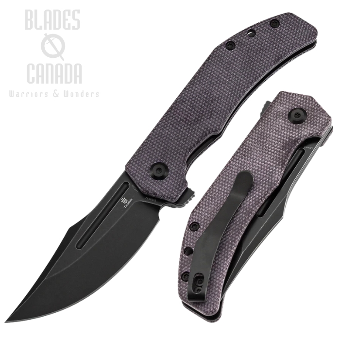 Tenable Orion Flipper Folding Knife, 14C28N Blackwash, Micarta Purple, B1089A2