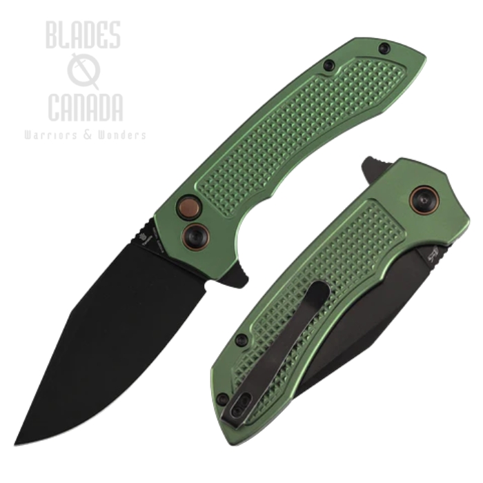 (image for) Tenable Entity Flipper Button Lock Folding Knife, 14C28N Black, Aluminum Dark Green, B1036F2