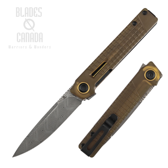 (image for) Tenable Kitpu Flipper Folding Knife, Damascus, PEI/Ultem Amber, B2123A5