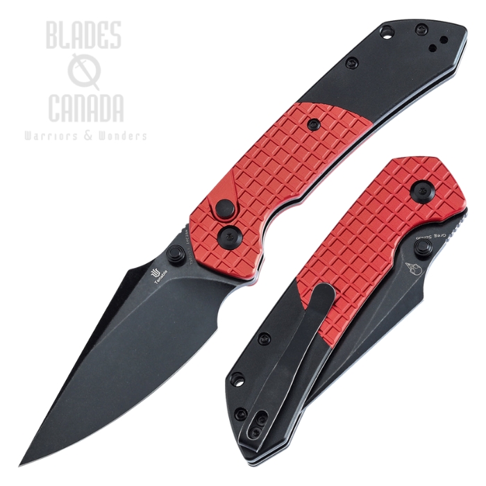 (image for) Tenable Fenrir Button Lock Folding Knife, 14C28N Black, Aluminum Dark Red/Black, T1034S3
