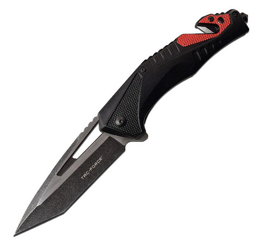 Tac-Force 1015RBK Flipper Folding Knife, Assisted Opening, Aluminum Black/Red