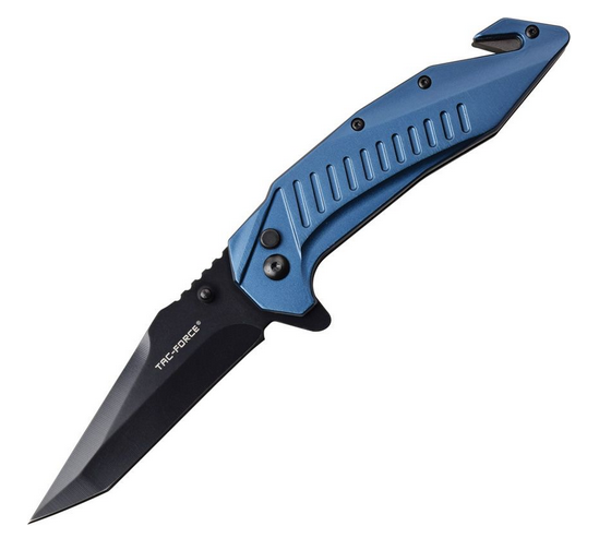 Tac Force 1017BL Flipper Folding Knife, Black Blade, Aluminum Blue