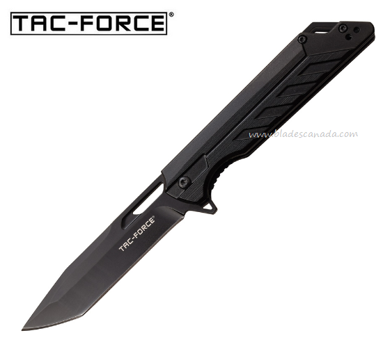 Tac Force TF1034BK Flipper Folding Knife, Assisted Opening, Black Tanto, Aluminum Black